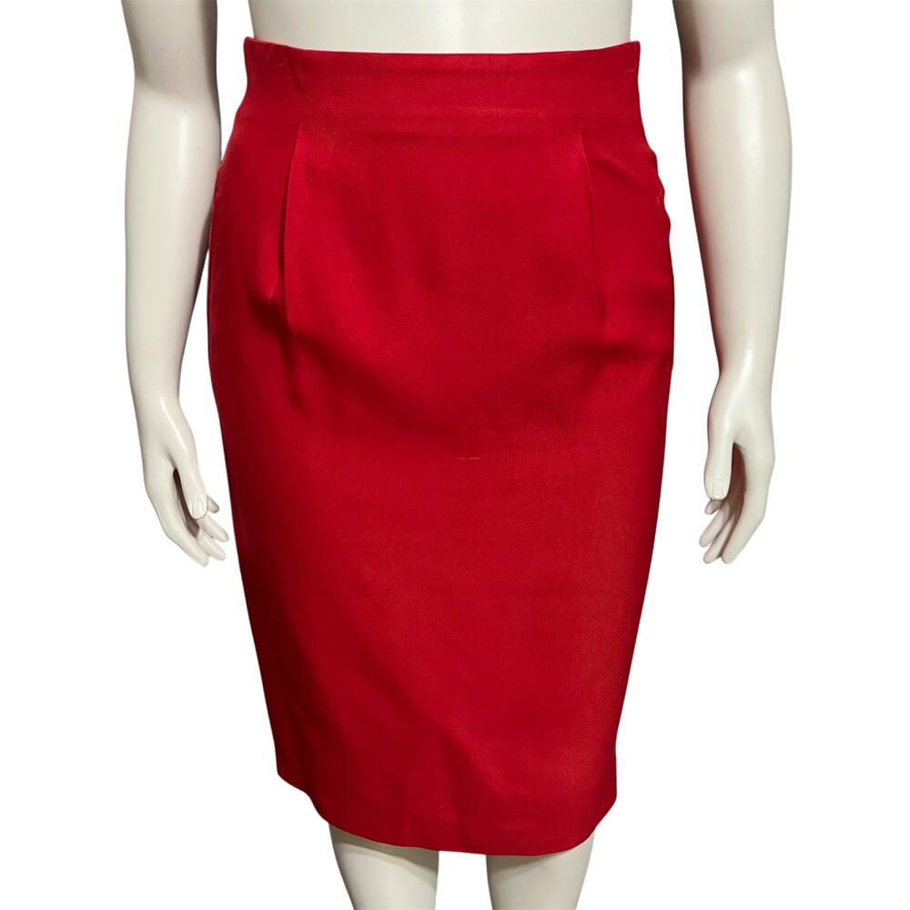 🌟Dana Buchman Women’s Cherry Red 100% Silk Pencil Skirt Sz-10 High Waisted